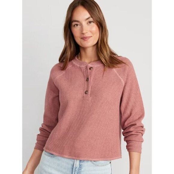 Old Navy Pink Plush Waffle Knit Henley Long Sleeve Top XS - Picture 1 of 5